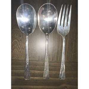Revelation II Silverplate Precious Flower Flatware Serving Spoons Cold Meat Fork